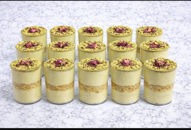 Pistachio rose dessert cups